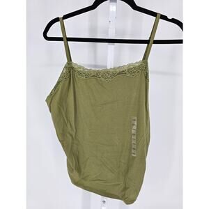 Ann Taylor Womens Sz XXL Camisole Tank Top Olive Green Lace Trim NEW